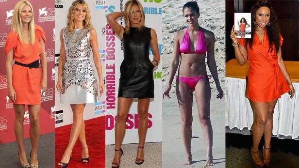 Eine Collage von fünf Frauen, darunter Gwyneth Paltrow, Heidi Klum, Jennifer Aniston, Jessica Alba und Jennifer Hudson.