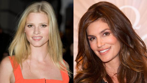 Ein Vergleich von zwei Porträts: links Model Lara Stone, rechts Model Cindy Crawford.