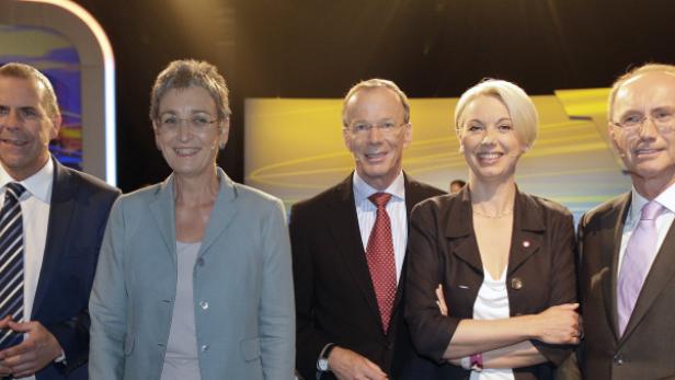 Die Spitzenkandidaten: Harald Vilimsky, Ulrike Lunacek, Eugen Freund, Angelika Mlinar und Othmar Karas
