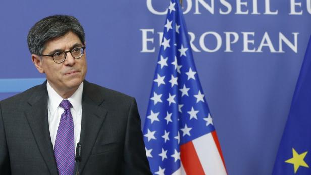 U.S. Treasury Secretary Jack Lew addresses a news conference after meeting European Council President Herman Van Rompuy (not pictured) in Brussels April 8, 2013. REUTERS/Francois Lenoir (BELGIUM - Tags: POLITICS BUSINESS)