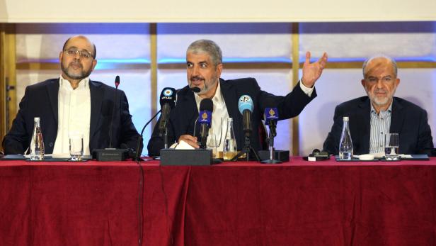 Hamas-Chef Khaled Meshaal bei der Präsentation in Doha