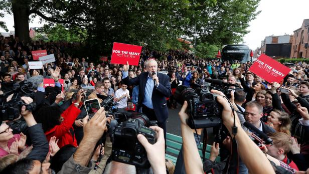 Jeremy Corbyn bei einer Wahlveranstaltung in Leeds, 15. Mai 2017.