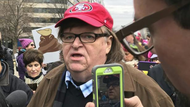 Michael Moore während einer Anti-Trump-Demo in Washington.