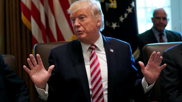 Donald Trump gestikuliert während eines Treffens.