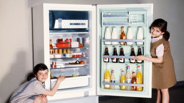 Die ersten Kühlschränke in den USA (1930er-Jahre) sahen wie Maschinen aus. Das Kühlaggregat thronte bei manchen obenauf, wanderte aber auf die Hinterseite. In Europa kleidete man die frühen Modelle mit Holz oder Metall aus. Erst mit der Kunststoffausstattung kamen Fächer in die Innentüren.