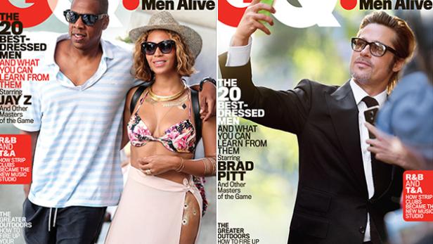 Zwei GQ-Cover mit Jay-Z und Beyoncé sowie Brad Pitt.