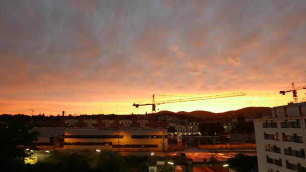 Himmel, so schön! Abendlicht über der Hohen Warte, von meinem Arbeitsplatz aus betrachtet