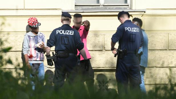 Einsatzkräfte der Wiener Polizei während einer Kontrolle