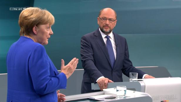 Angela Merkel und Martin Schulz während des TV-Duells.