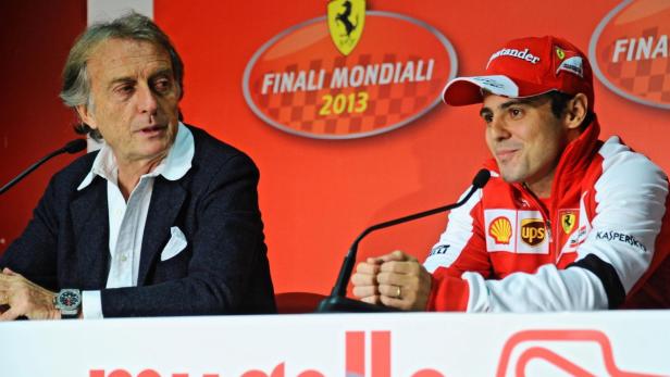 Luca di Montezemolo und Felipe Massa auf einer Pressekonferenz von Ferrari.