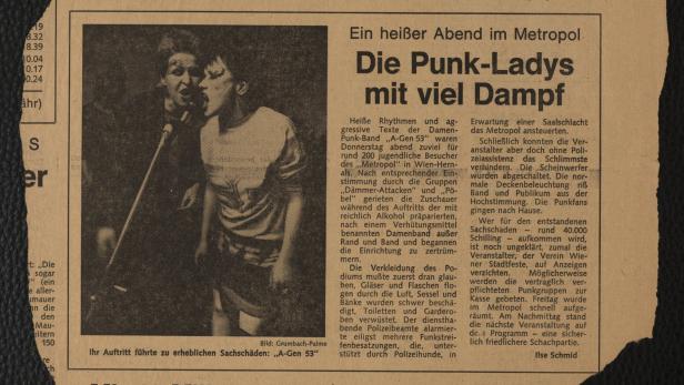 Ein KURIER-Artikel über die Frauenpunkband a-gen 53, März 1981.