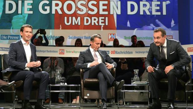 Das erste und einzige TV-Gespräch mit Kurz (ÖVP), Kern (SPÖ) und Strache (FPÖ).