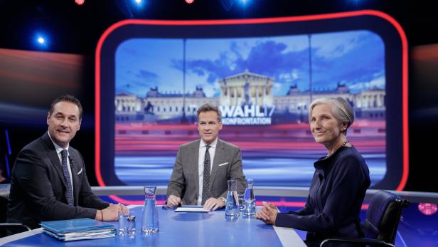 Freundliches Gespräch im ORF-Zentrum: FPÖ-Chef Strache und Neos-Listenzweite Griss