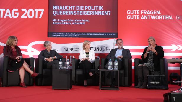 Kraml, Griss, Noll und Kdolsky diskutierten am Podium über Politik-Quereinstieg