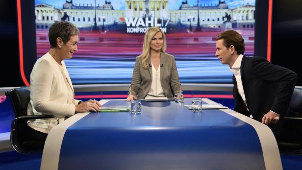 Grünen- Spitzenkandidatin Lunacek, Moderatorin Reiterer und ÖVP-Chef Kurz