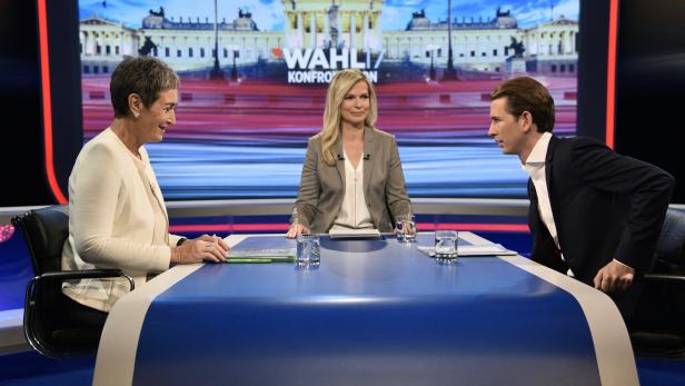 TV-Duell Lunacek gegen Kurz, moderiert von Claudia Reiterer