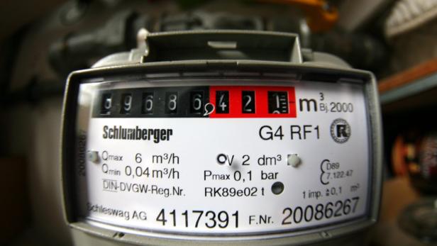 Ein Gaszähler der Marke Schlumberger zeigt einen Zählerstand an.