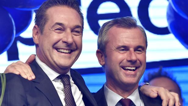 FPÖ-Chef Heinz-Christian Strache (l.) und Norbert Hofer am Wahltag