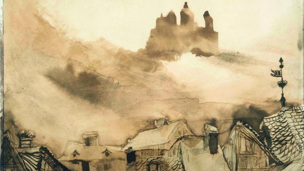 Victor Hugo (1802-1885). &quot;Le bourg et le chteau de Vianden au clair de lune&quot;, 1871