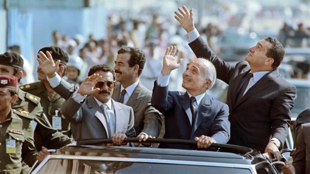 Ali Abdullah Saleh,Saddam Hussein, König Hussein und Hosni Mubarak 1989.