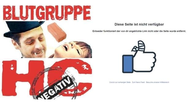 Wieder einmal wurde die Satire-Seite Blutgruppe HC Negativ gesperrt