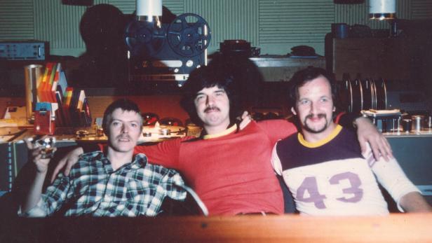 Im Studio: David Bowie, Tony Visconti und Chef-Tonmeister Edu Meyer.