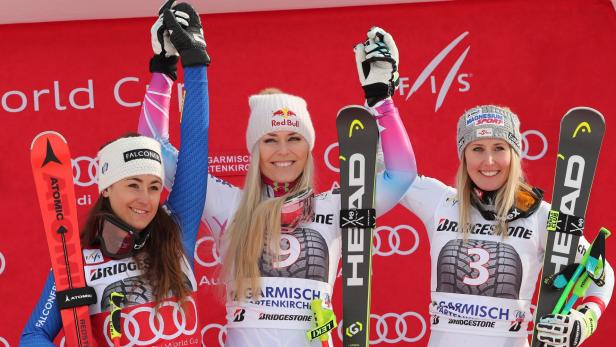Sofia Goggia, Lindsey Vonn und Cornelia Hütter nahmen Platz am Stockerl.