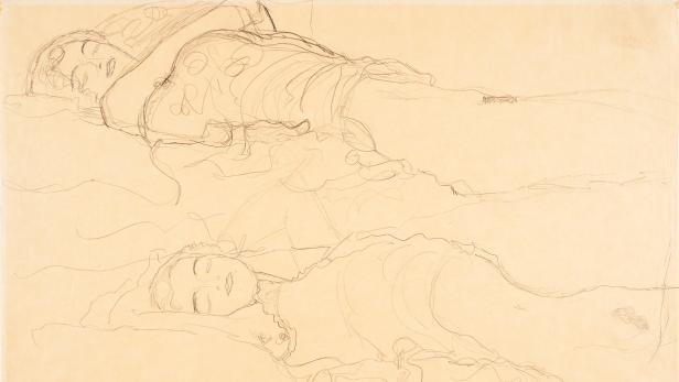 Klimt-Zeichnung: &quot;Zwei Liegende&quot;