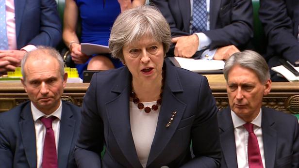 Britain&#039;s Prime Minister Theresa May addresses the House of Commons on her government&#039;s reaction to the poisoning of former Russian intelligence officer Sergei Skripal and his daughter Yulia in Salisbury, in London, March 14, 2018. Parliament TV handout via REUTERS NOT FOR SALE FOR MARKETING OR ADVERTISING CAMPAIGNS THIS IMAGE HAS BEEN SUPPLIED BY A THIRD PARTY