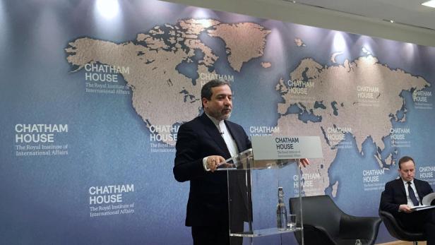 IranÕs Deputy Foreign Minister Abbas Araqchi speaking at the Chatham House think tank in London, Britain February 22, 2018. REUTERS/Bozorgmehr Sharafedin
