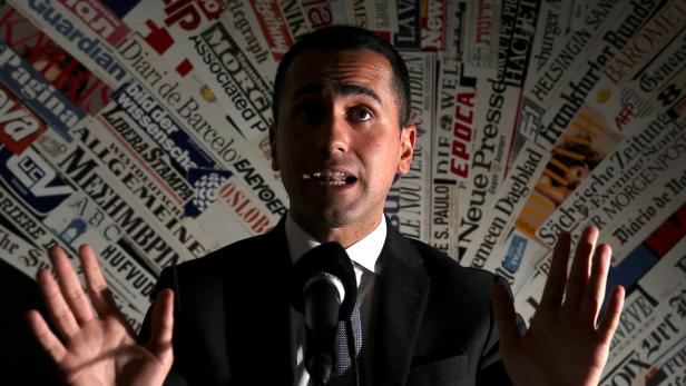 Anti-establishment 5-Star Movement Luigi Di Maio gestures during a news conference at the Foreign Press Club in Rome