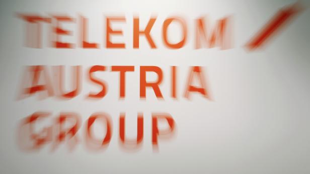 A zoomed image of the Telekom Austria Group logo is seen during a news conference at the company's headquarters in this picture illustration