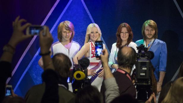 Swedish music band ABBA's new wax figures are presented at the ABBA museum in Stockholm