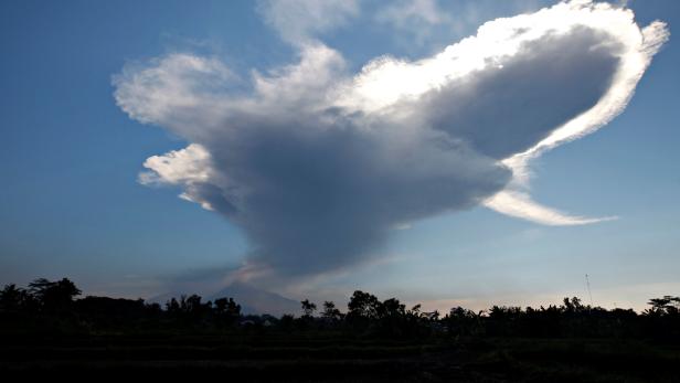 A view of Mount Merapi following a phreatic eruption as seen from Donoharjo village, near Yogyakarta