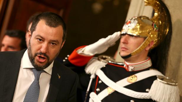 FILE PHOTO: League party leader Matteo Salvini leaves after a meeting with Italian President Sergio Mattarella during the second day of consultations at the Quirinal Palace in Rome