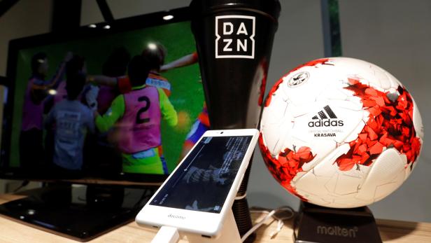 DAZN live sports streaming service is seen on a moble phone at NTT Docomo's flagship shop in Tokyo