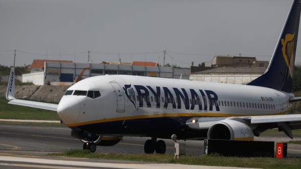 A Ryanair plane takes off at Lisbon's airport