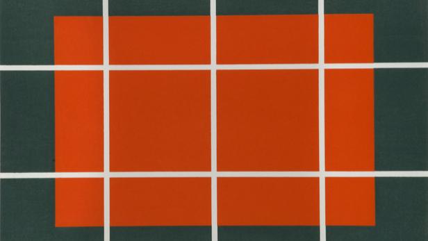 Donald Judd - Ohne Titel, 1992-93 - Holzschnitt in Orange und Grün auf Japanpapier Echizen kozo - 57,9 x 80 cm