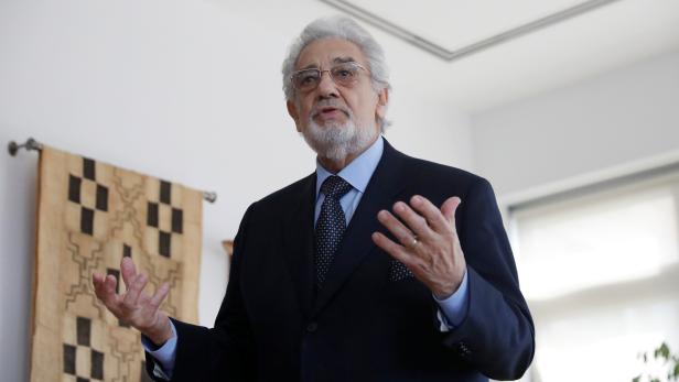 Opera singer Placido Domingo speaks during an event at the Manhattan School of Music in New York