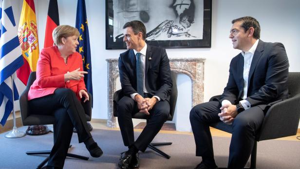 Angela Merkel mit Pedro Sanchez und Alexis Tsipras