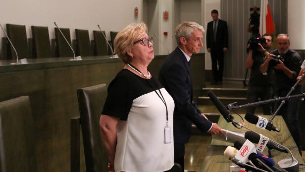 The Polish Supreme Court president, Malgorzata Gersdorf speaks during a press conference in Warsaw