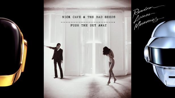 Das Album „Push the Sky Away“ von Nick Cave & The Bad Seeds, umrahmt von Daft Punks „Random Access Memories“.