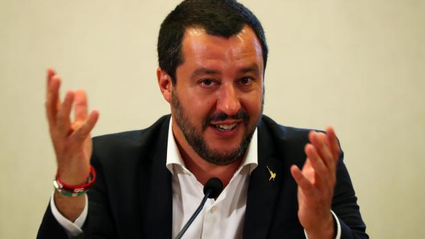 FILE PHOTO: Italian Interior Minister Matteo Salvini gestures during a news conference with Libyan Deputy Prime Minister Ahmed Maiteeg in Rome