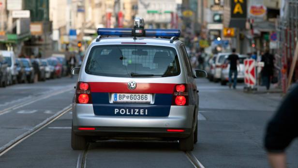 Ein Wiener Polizeiauto steht auf einer Straße.