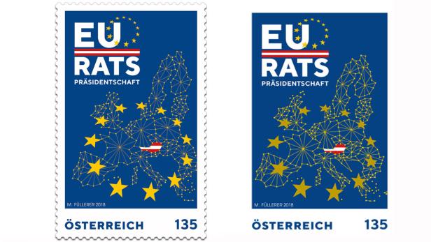 Die beiden Versionen der Sonderbriefmarke: Links ohne und rechts mit Kroatien