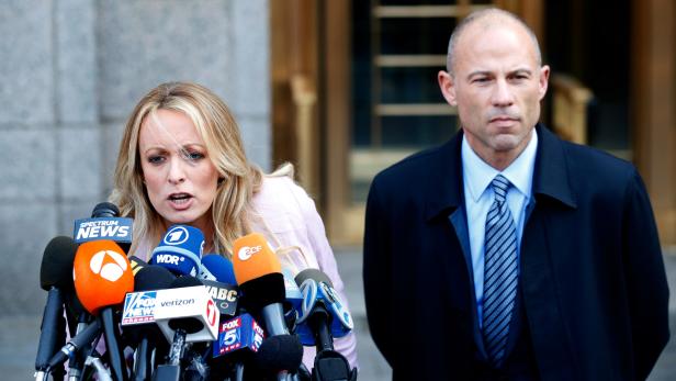 FILE PHOTO:    Adult film actress Stephanie Clifford, also known as Stormy Daniels, speaks to media along with lawyer Michael Avenatti  outside federal court in Manhattan