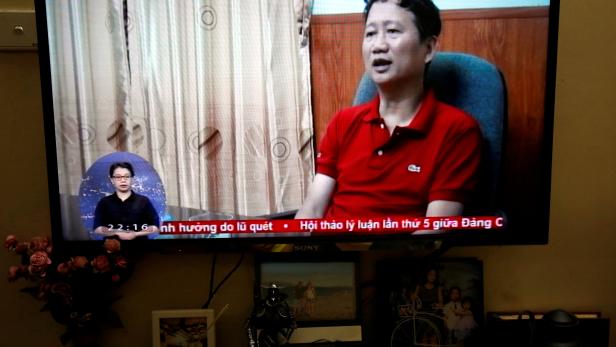 FILE PHOTO: An image of Vietnamese former oil executive Trinh Xuan Thanh is seen on a TV screen on state-run television in Hanoi