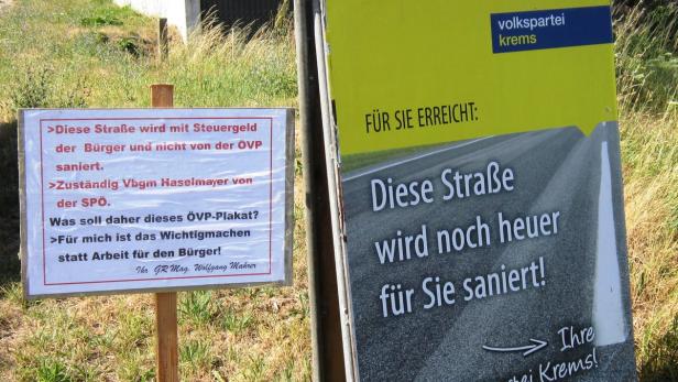 KPÖ Mahrer patziert Gegenplakate zu ÖVP-Aktion in Krems
