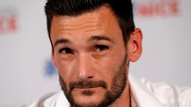 FILE PHOTO: France soccer team goalkeeper Hugo Lloris speaks during a news conference at the city hall in Nice