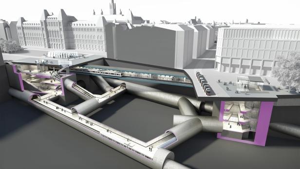 Visualisierung des neuen U2/U5-Kreuzes beim Rathaus.